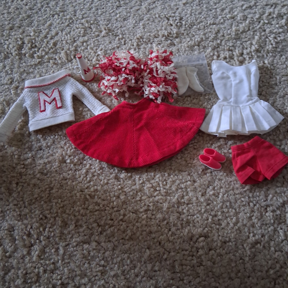 Vintage Mattel Barbie/Midge cheerleading outfit and red tennis shoes.#0876.